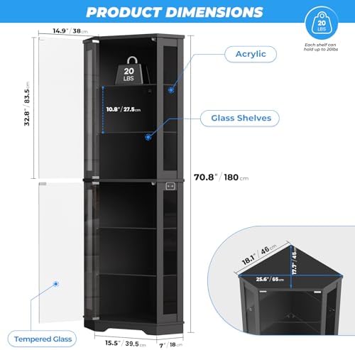 Vitrine d'angle de 71 pouces a - Lighting & Home Decor Studio Photos avis et prix
